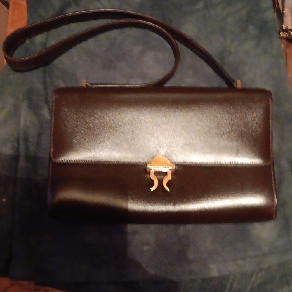 VINTAGE HERMES BROWN LEATHER FLAP HANDBAG